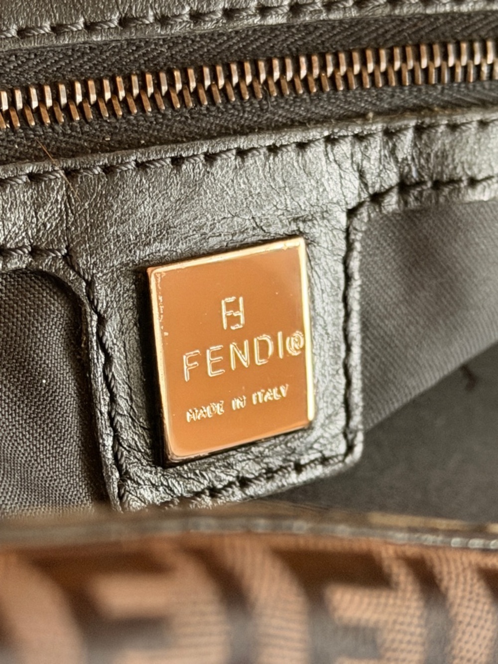 Fendi AUTHENTIC Black and Brown Zucchini Zucca Print Monogram Bassotto Bag - Picture 11 of 14